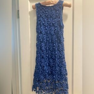 Pull & Bear sleeveless blue crochet sheath dress, 100% cotton, size Medium.